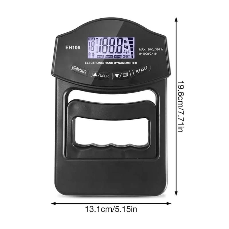 Digitale Handkrachtmeter Elektronische Greepsterktemeter 396lb/180kg Handdynamometer LED Backlit Handkrachtmeter