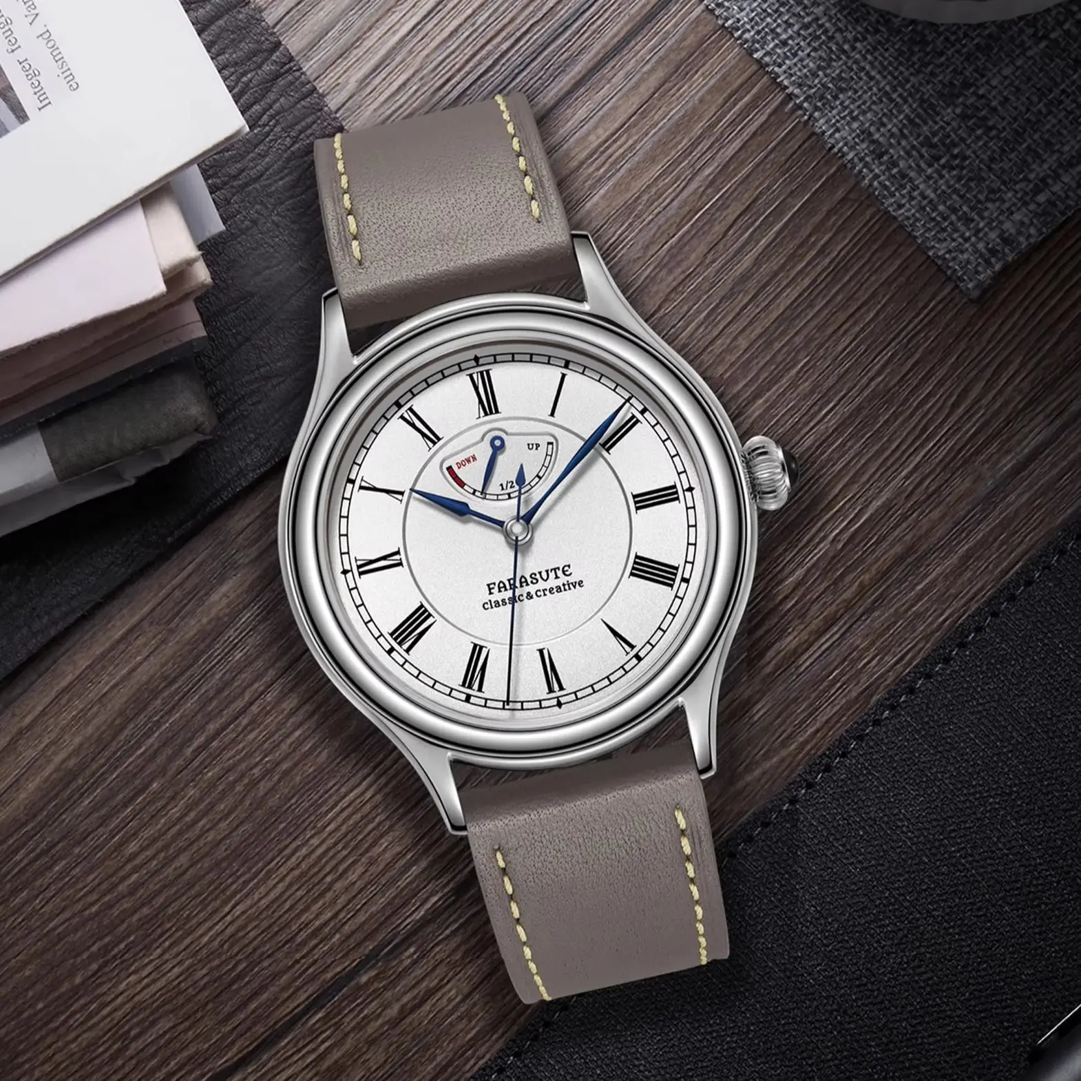 

FARASUTE Men Watch 40mm Manual Winding Mechanical Wristwatch 5ATM Waterproof Sapphire 80 Hours Power Reserve Display