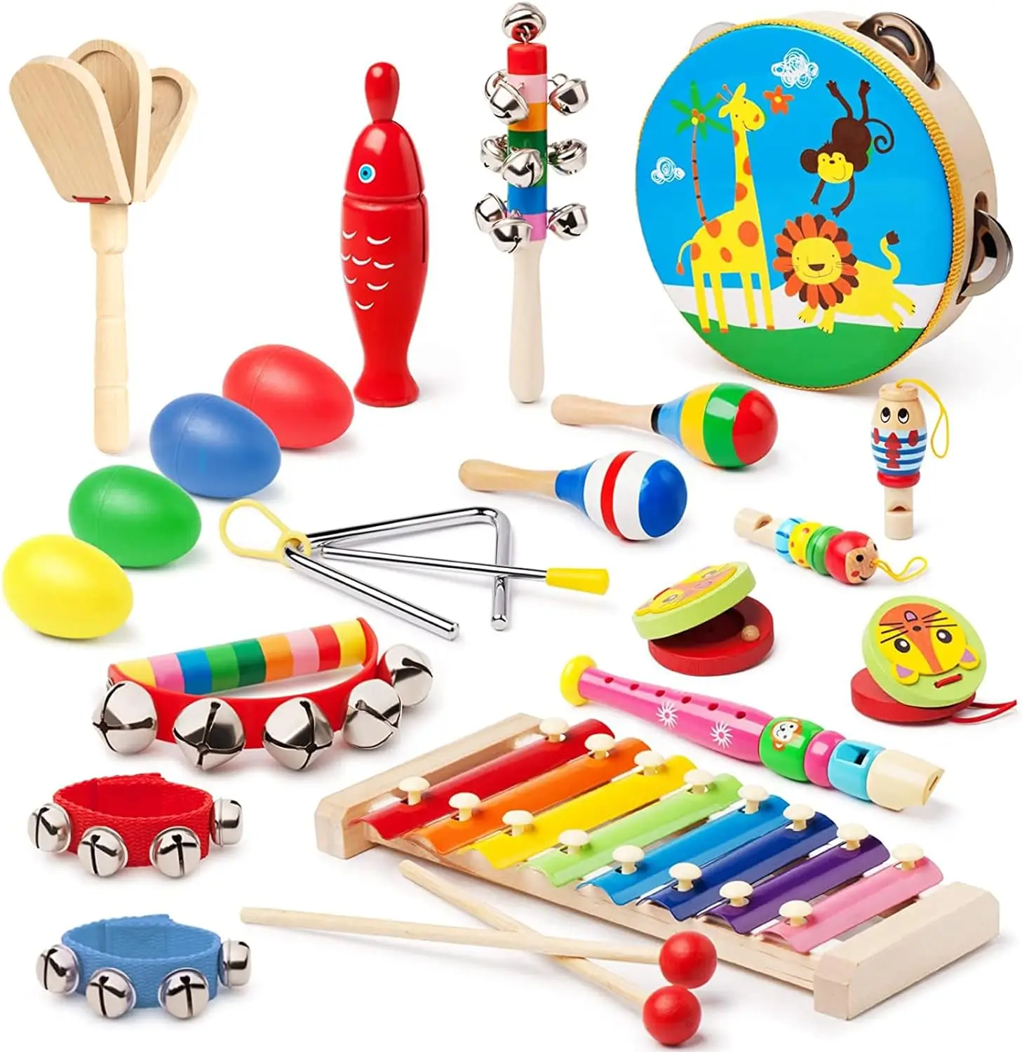 Giocattoli per strumenti musicali in legno per bambini giocattoli educativi per l'apprendimento precoce Montessori Baby sonaglio campana tamburo xilofono giocattolo regalo per bambini