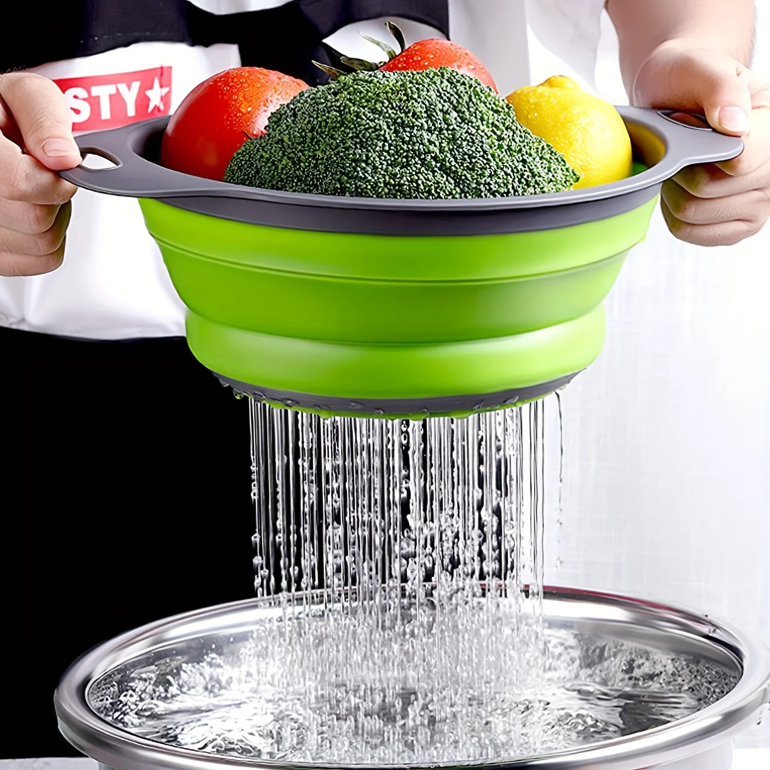 Foldable Silicone Fruit Vegetable Drain Basket Collapsible Water Filter Net Kitchen Washing Strainer Household Kitchen Gadget