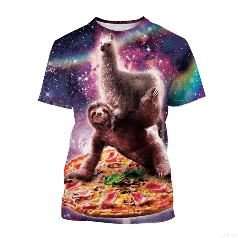 مضحك غالاكسي الكسل تي شيرت للرجال الاطفال عادية الحيوان البيتزا ثلاثية الأبعاد تي شيرت مطبوع الشارع الشهير بلايز حجم كبير قصيرة الأكمام تي شيرت