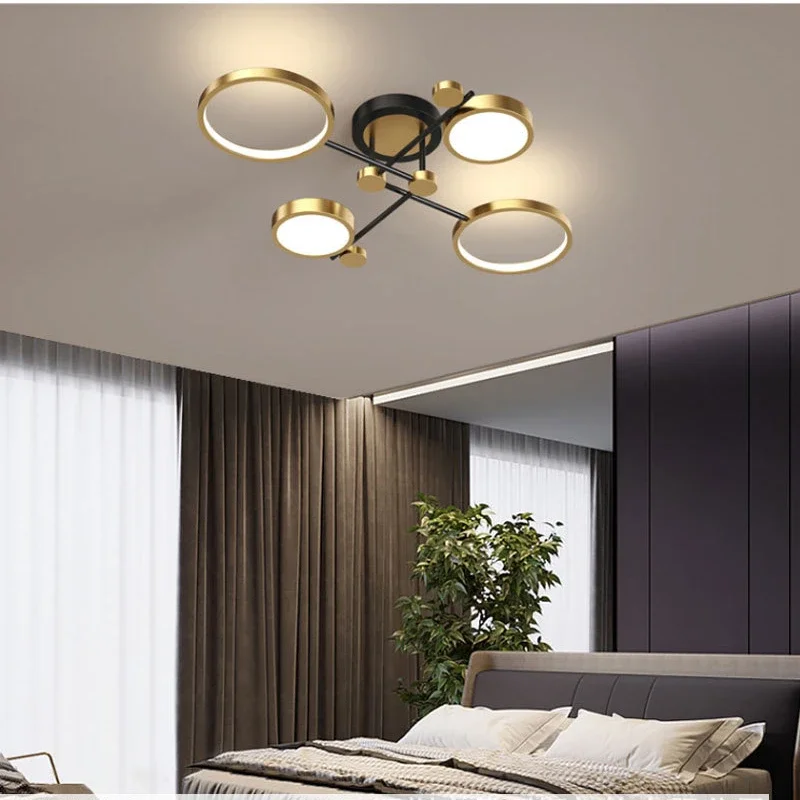 LED Nordic Lamp Gold Black Hanging Chandelier Ceiling LightsModern Pendant Light  Dimming Remote Control Lighting Fixture