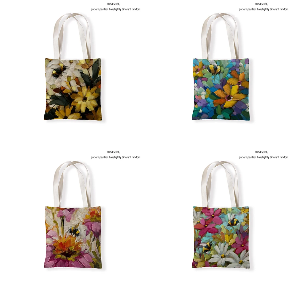 Simple canvas shopping bag Colorful flowers double print reusable student shopping bag Tote Bag Women's clutch bag Tote bag