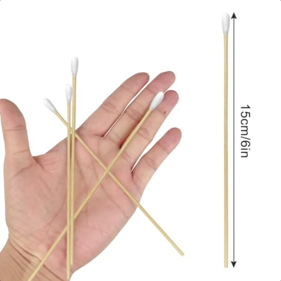 400 عدد مسحات قطن الخيزران بطول 6 بوصة لتطبيق دقيق نصائح LintFree قابلة لإعادة الاستخدام حقيبة للتخزين متعددة الاستخدامات لأسرعة المكياج