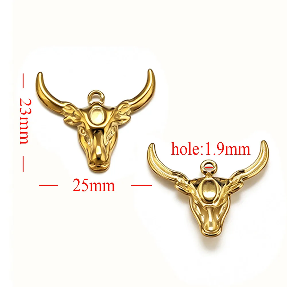 

5pcs Stainless Steel Gold Plated Cow Head Animals Charms for DIY Bracelets Necklace Earrings Keychain Jewelry Making Accessories