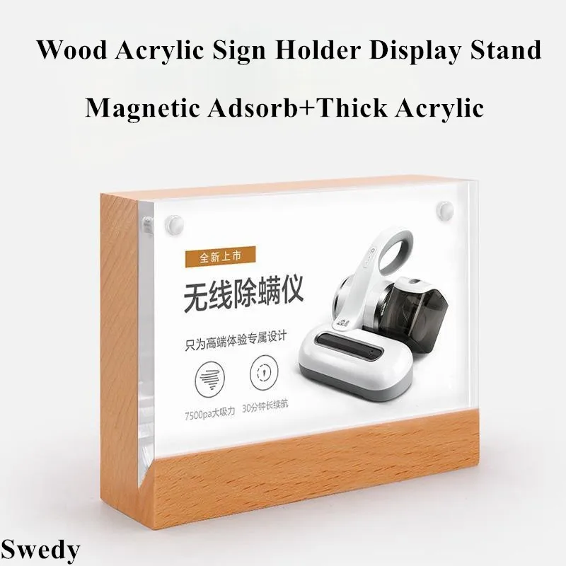 90x55mm Small Wood Price Label Card Tags Menu Photo Picture Poster Frame Magnetic Acrylic Sign Holder Display Stand