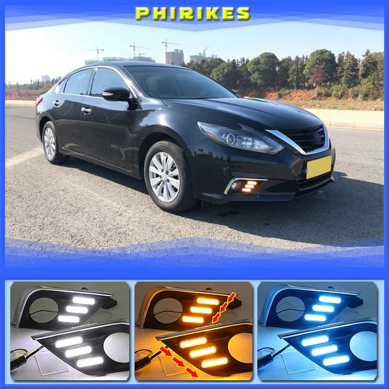 

LED Daytime Running Light Waterproof Car 12V LED DRL fog Lamp with Turn Signal style Relay For Nissan Altima Teana 2017 2018