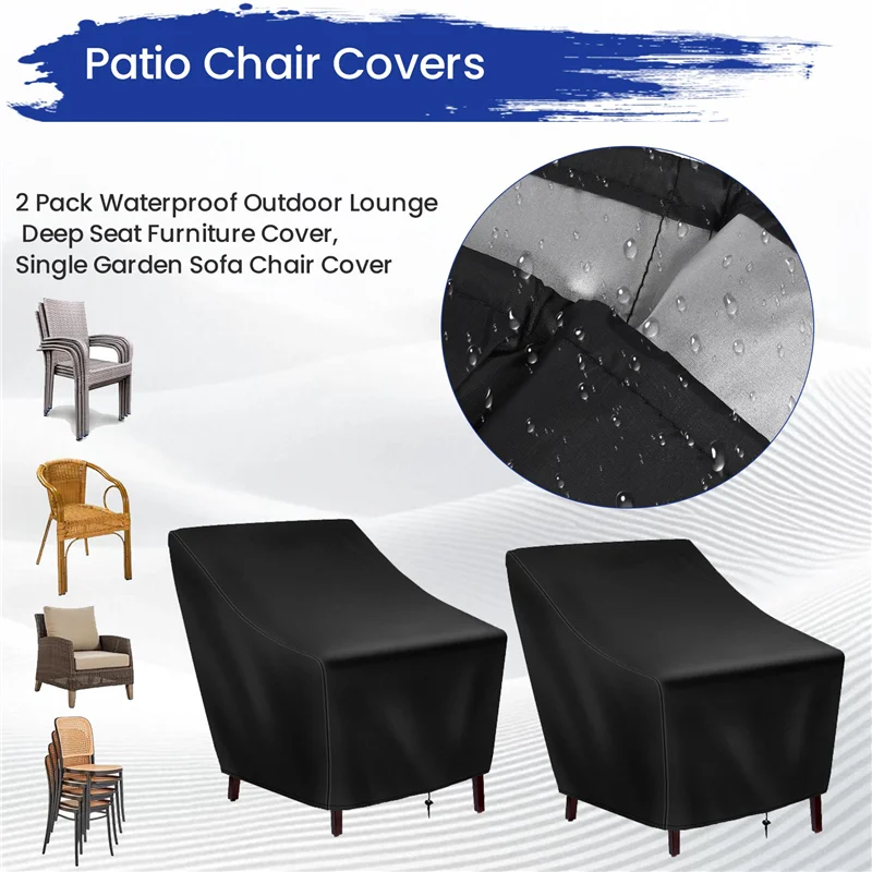 D9-Patio Chair Covers,2 Pack Waterproof Outdoor Lounge Deep Seat Furniture Cover,Single Garden Sofa Chair Cover 27X31x40in