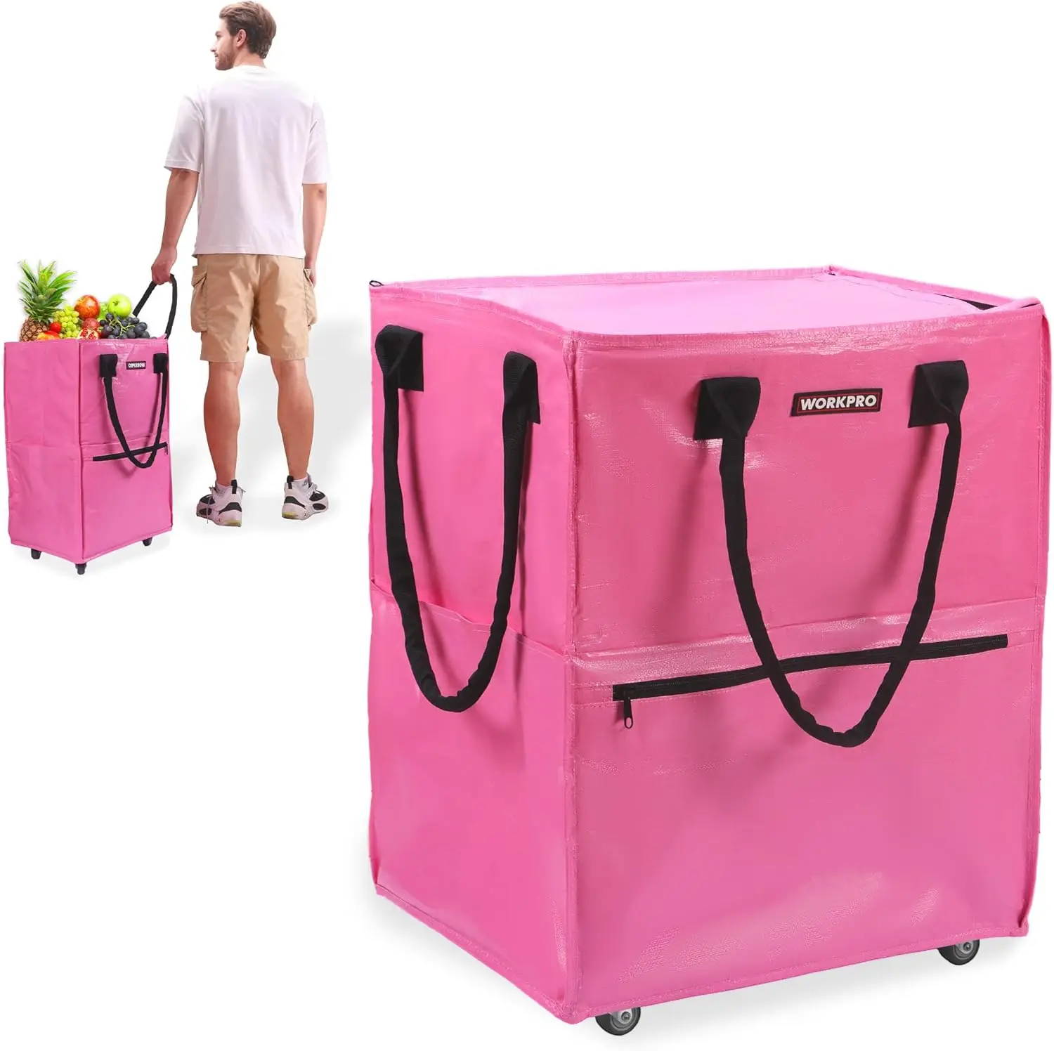 

Large Rolling Shopping Tote with 5 Wheels, Heavy-Duty Foldable Trolley for Groceries, Laundry & Camping