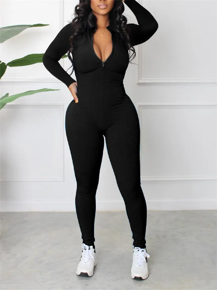 Macacão Esportivo com Zíper Faionable, Calças de Trabalho de Cintura Baixa, Calças Longas Finas, Coleção de Primavera Exclusiva Online