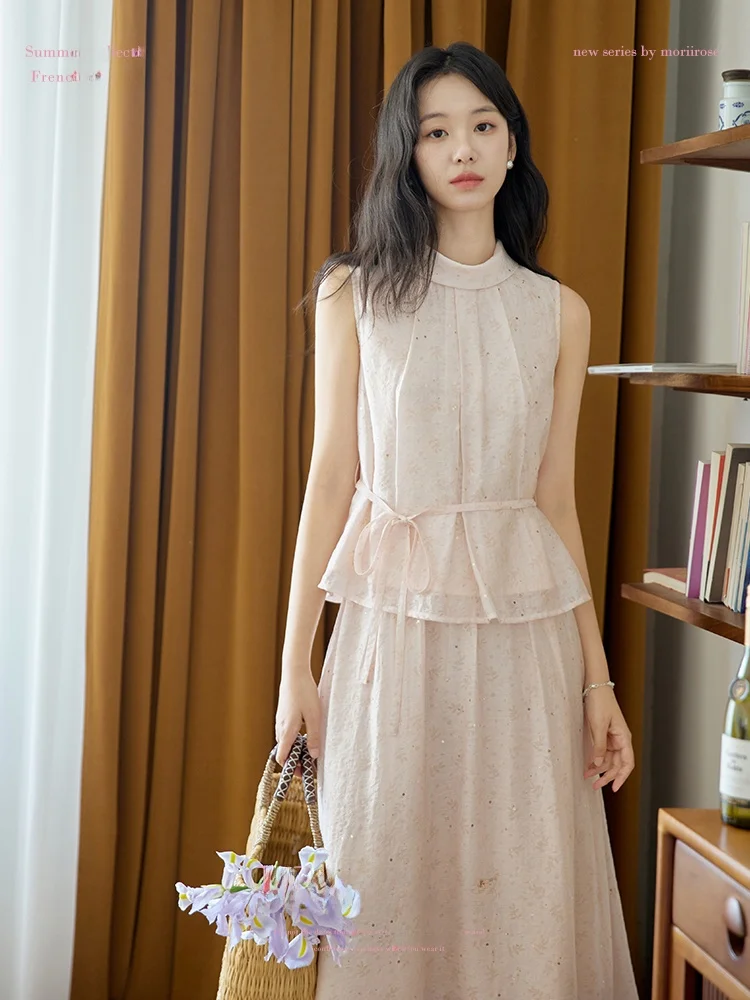 

Moriirose Summer Faion Set with Embroidered iny Sequins Waist-Cinching Svel Top And Skirt for Women