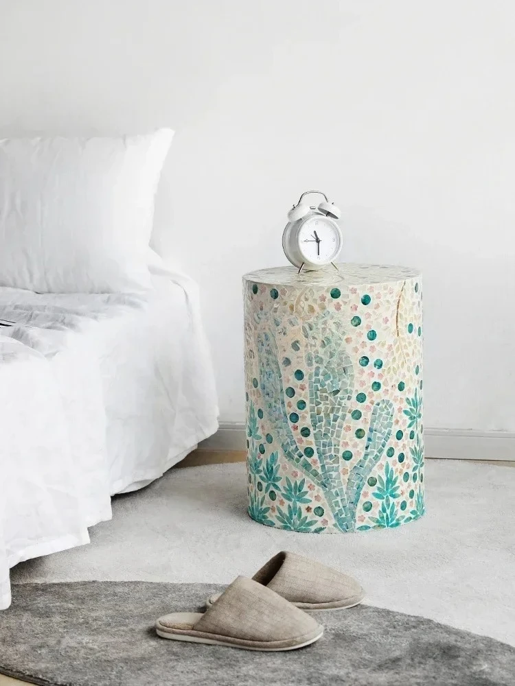 A  ss C Original natural shell round side table splicing process side bedroom bedside table small coffee table