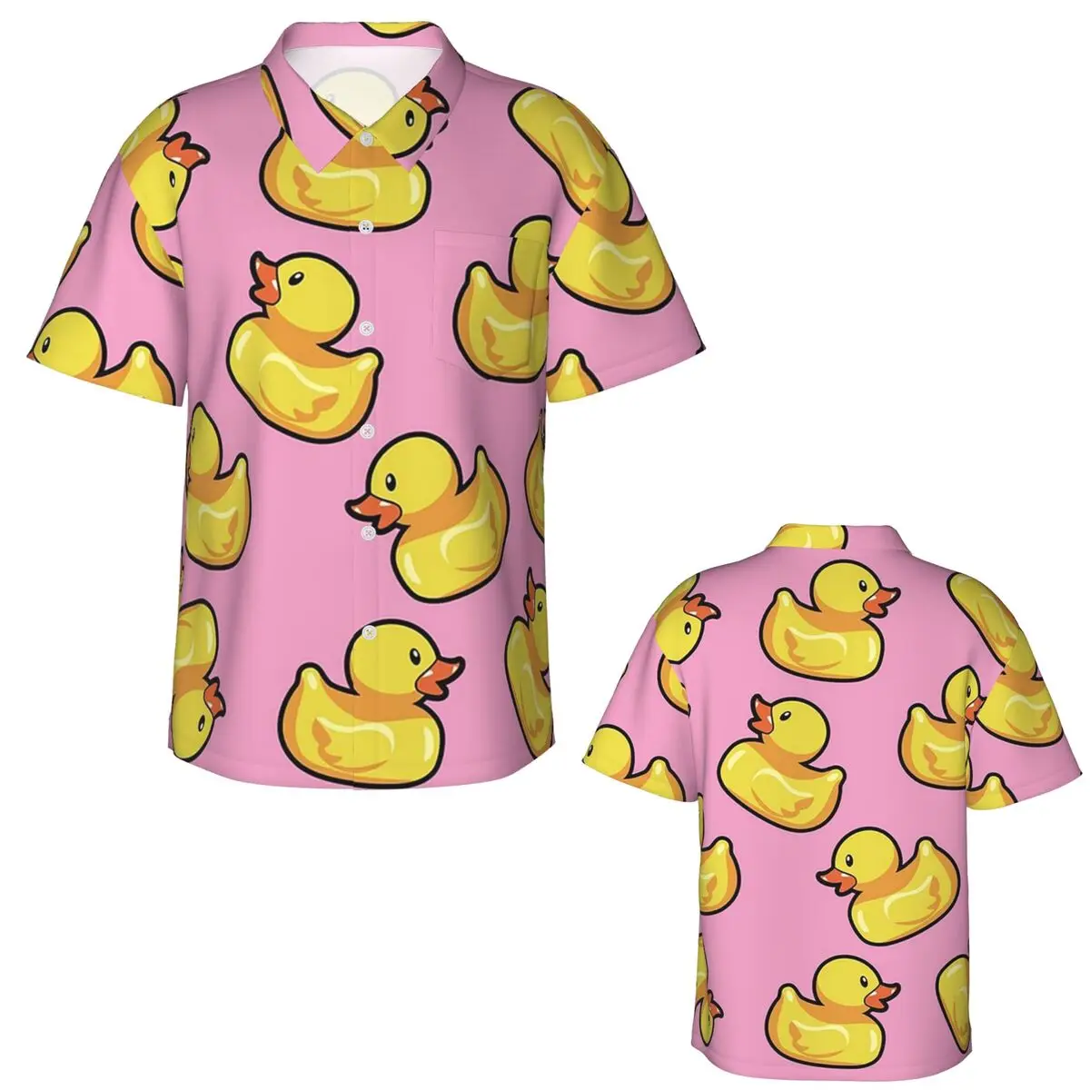 Rubber Duck Pink Pattern Hawaiian Shirts Casual Men Short Sleeve Shirt for Summer Beach Men's Lapel Tops