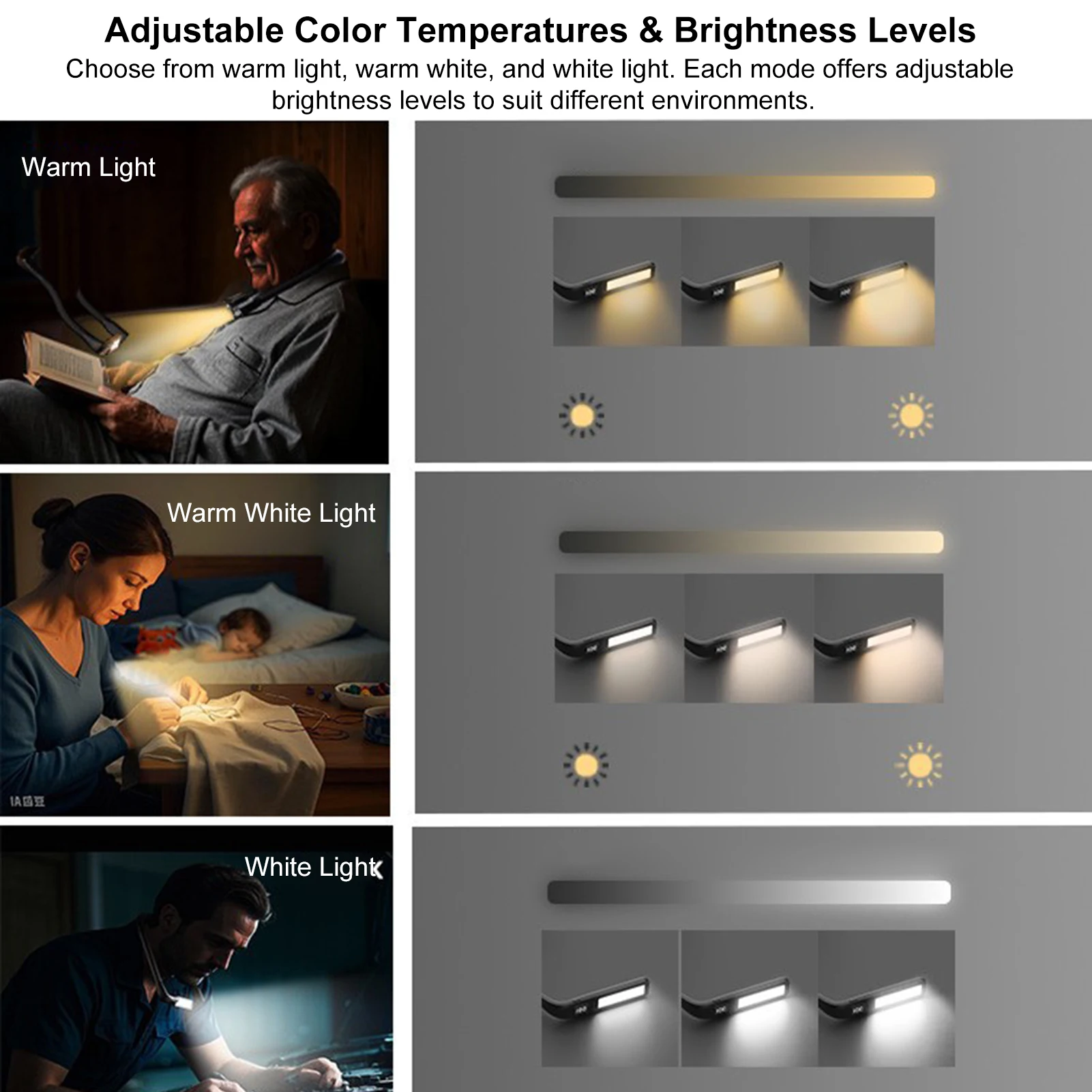 Neck Reading Light LED Portable Book Light with Dual Mode Lighting System 3 Color Temperatures  Brightness USB