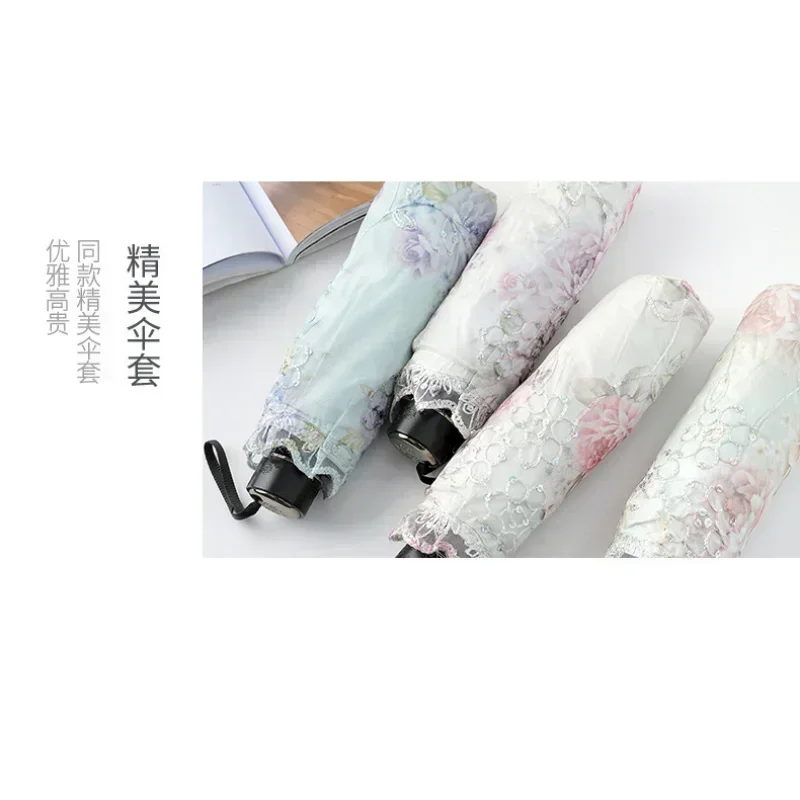 Lace sunshade Double sunscreen double 8 skeleton three fold female princess cute UV umbrella