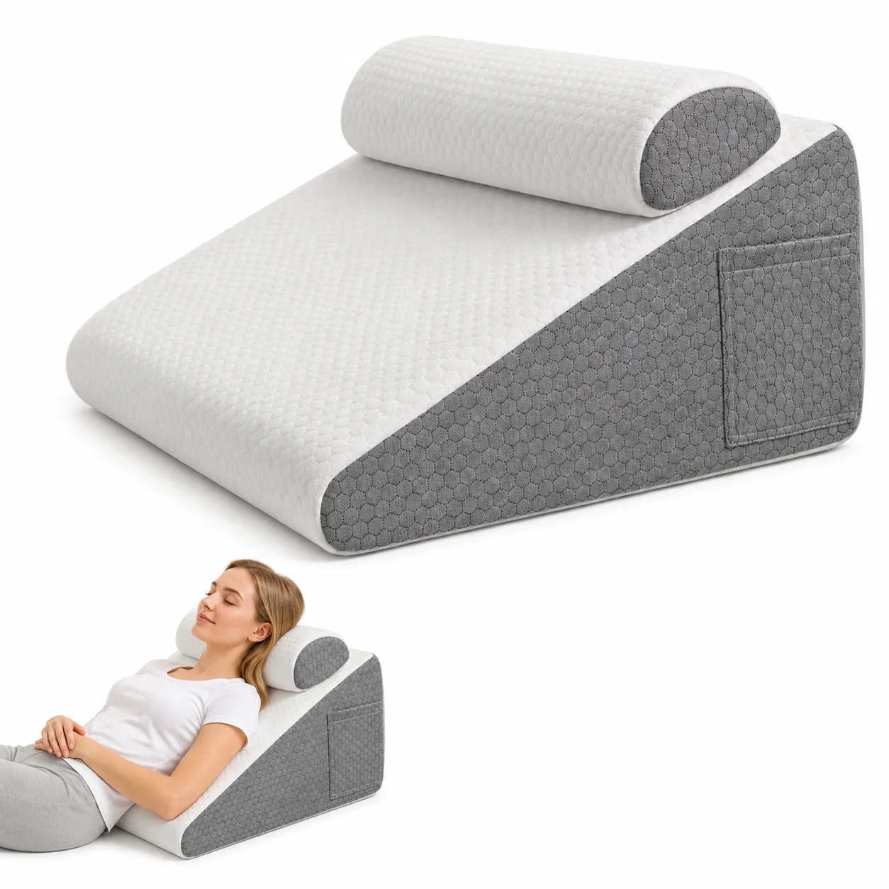 2pcs-adjustable-wedge-memory-foam-pillow-for-reading-sleeping-acid-reflux-snoring-pregnancy-leg-swelling-post-surgery-relief