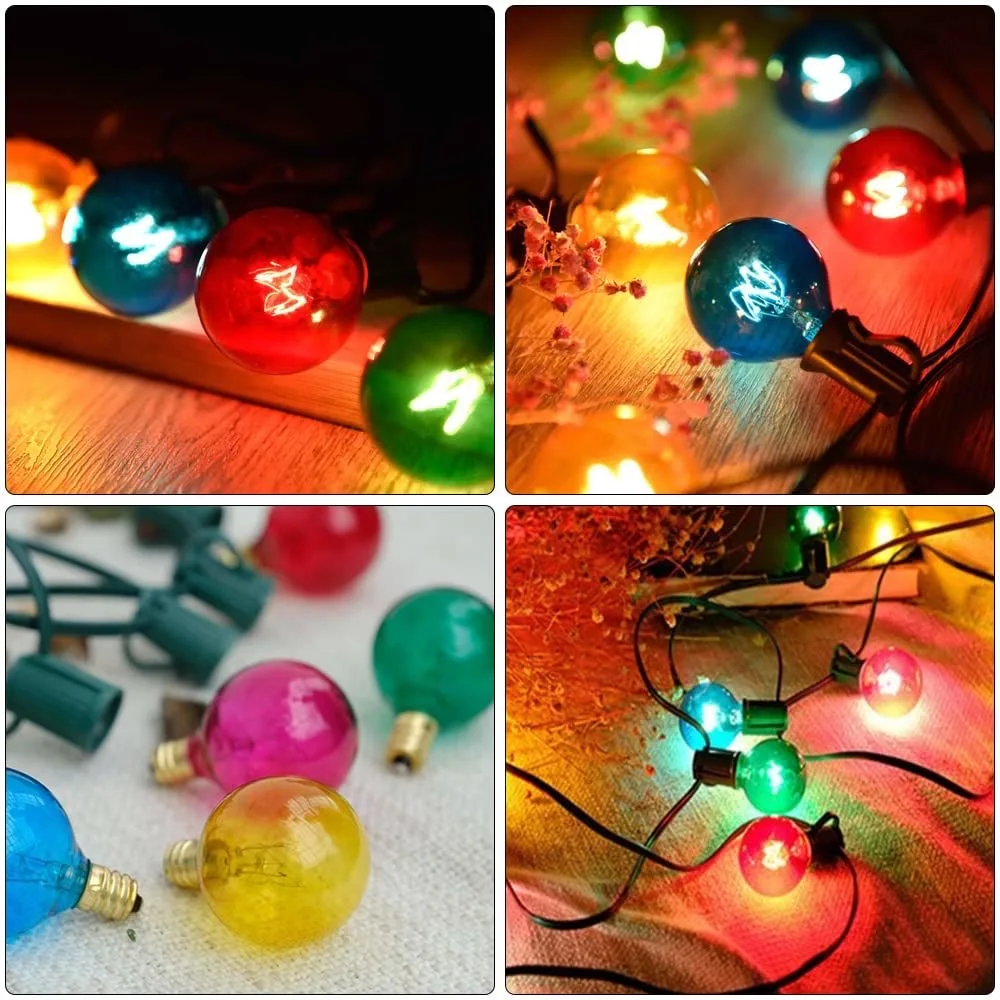 25 шт. светодиод G40 RGB красный, синий, зеленый, желтый, розовый, вольфрамовая лампа, светодиодная лампа E12, 1 Вт, 5 Вт, 220 В, 110 В, гирлянда для наружного освещения
