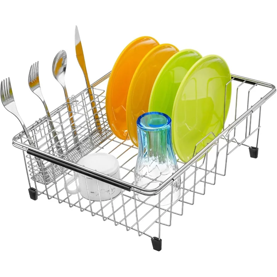 

Expandable Dish Drying Rack in Sink or Over Sink Rustproof Stainless Steel Dish Drying Rack Basket Shelf Multifunctional Dish D