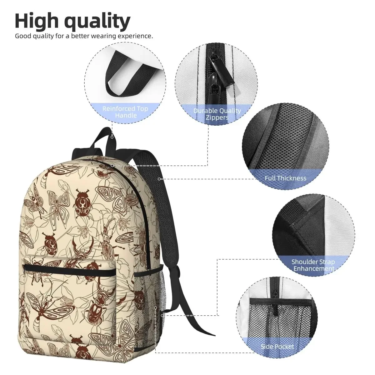 Vintage Insect Entomology Themed Backpack Daypack Large Capacity Children BookBag School Bag Shoulder Bags for Men Women