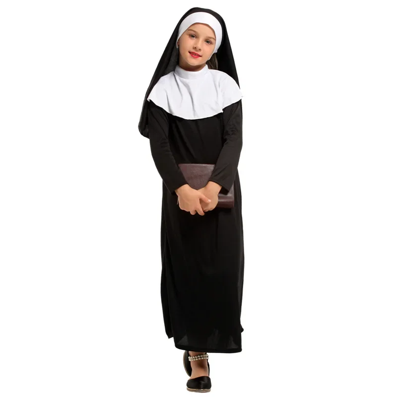 Girls Christian Catholic Religion Missionary Nun Black Costume Child Halloween Book Week Purim Party Fantasy Fancy Dress