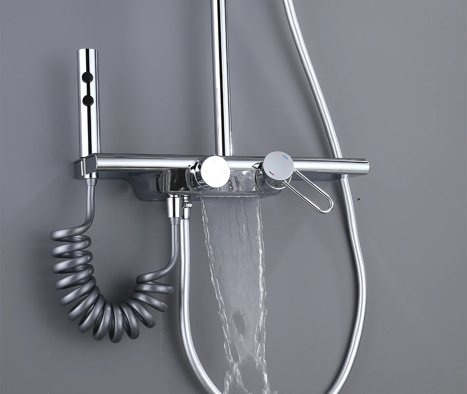Luxury Chrome Shower System  Four-function Bathroom Shower Faucet Set Rainlfall Bathroom Mixer Taps Bidet Shower Set Grey