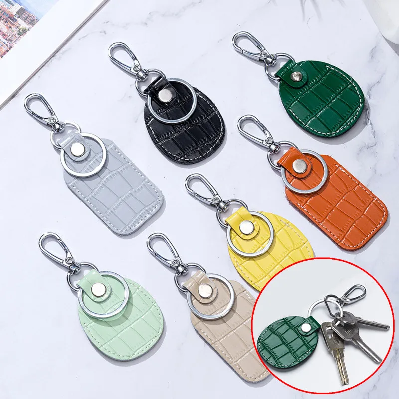 Genuine Leather Keychain Card Cover For Alarm Tag Intercom Key Accessories Entry Card Set Car Key Protector Card Tracker Mini