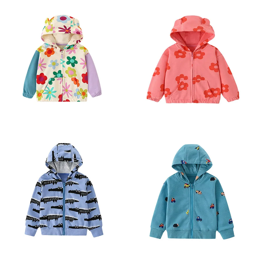 

Long Sleeve Children's Boys Girls Hooded Coats For Autumn Spring All Printed Hot Selling Baby Jackets Zipper Outwear