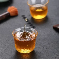 Glass Small Tea Cup with Heat-resistant Hammer Pattern Japanese Transparent Thickened Kung Fu Tea Set Tea Bowl