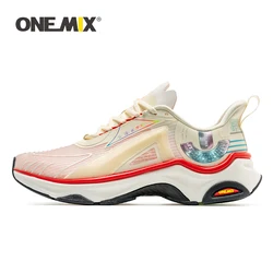 ONEMIX High Quality Running Shoes for Men Breathable Mesh Anti Slip Cushioning Racing Road Shoes Outdoor Retro Walking Sneakers