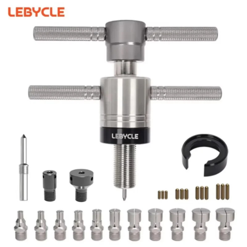LEBYCLE Herramienta de extracción de cojinetes de buje para ruedas delanteras/traseras de bicicleta de montaña/de carretera, herramienta de reparación de base de cubo de bicicleta con adaptadores de aleación duraderos