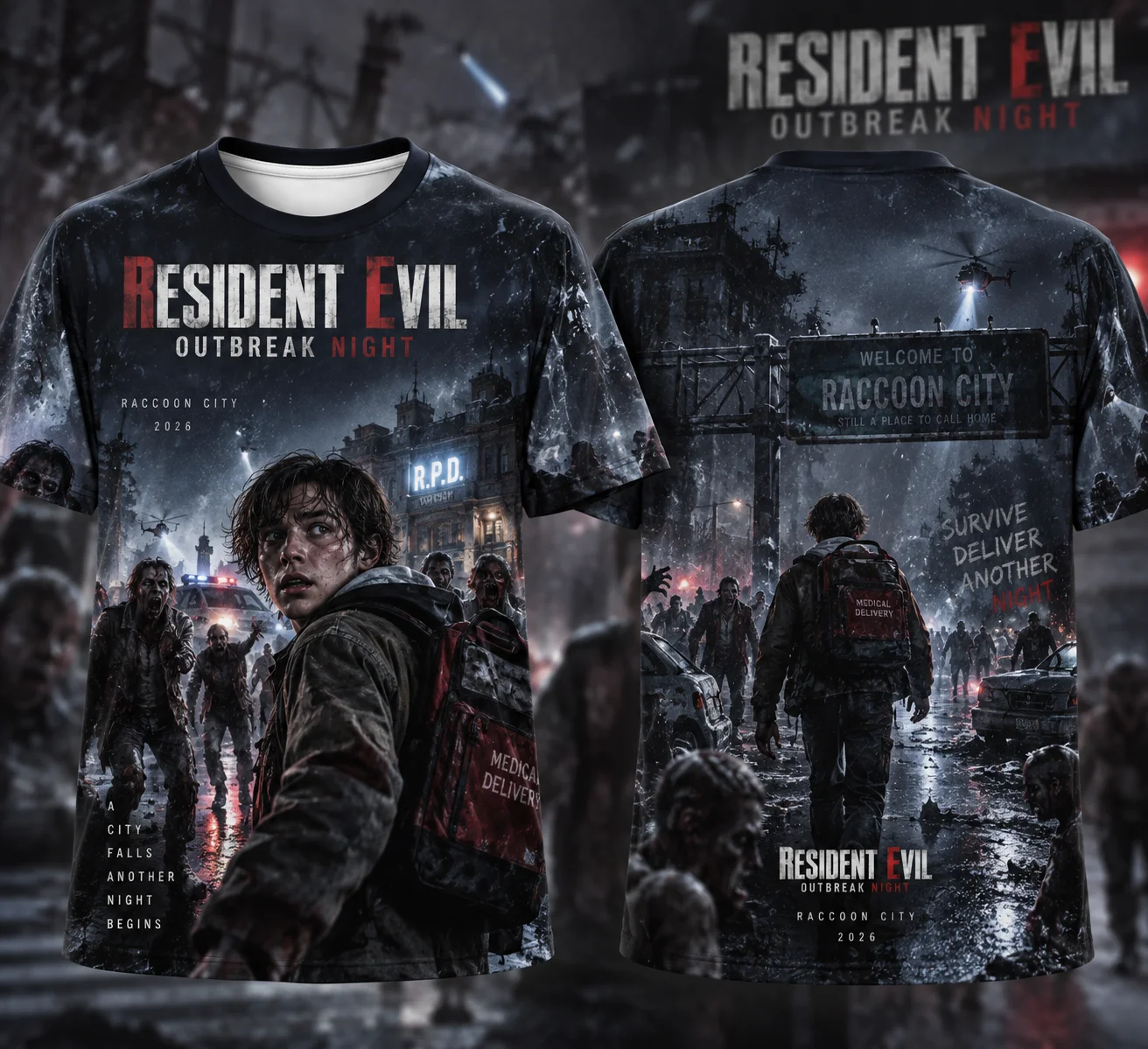 2026 Resident Evil Outbreak Night 3D All Over Print T Shirt Raccoon City Zombie Horror Game Short Sleeve Unisex Tee