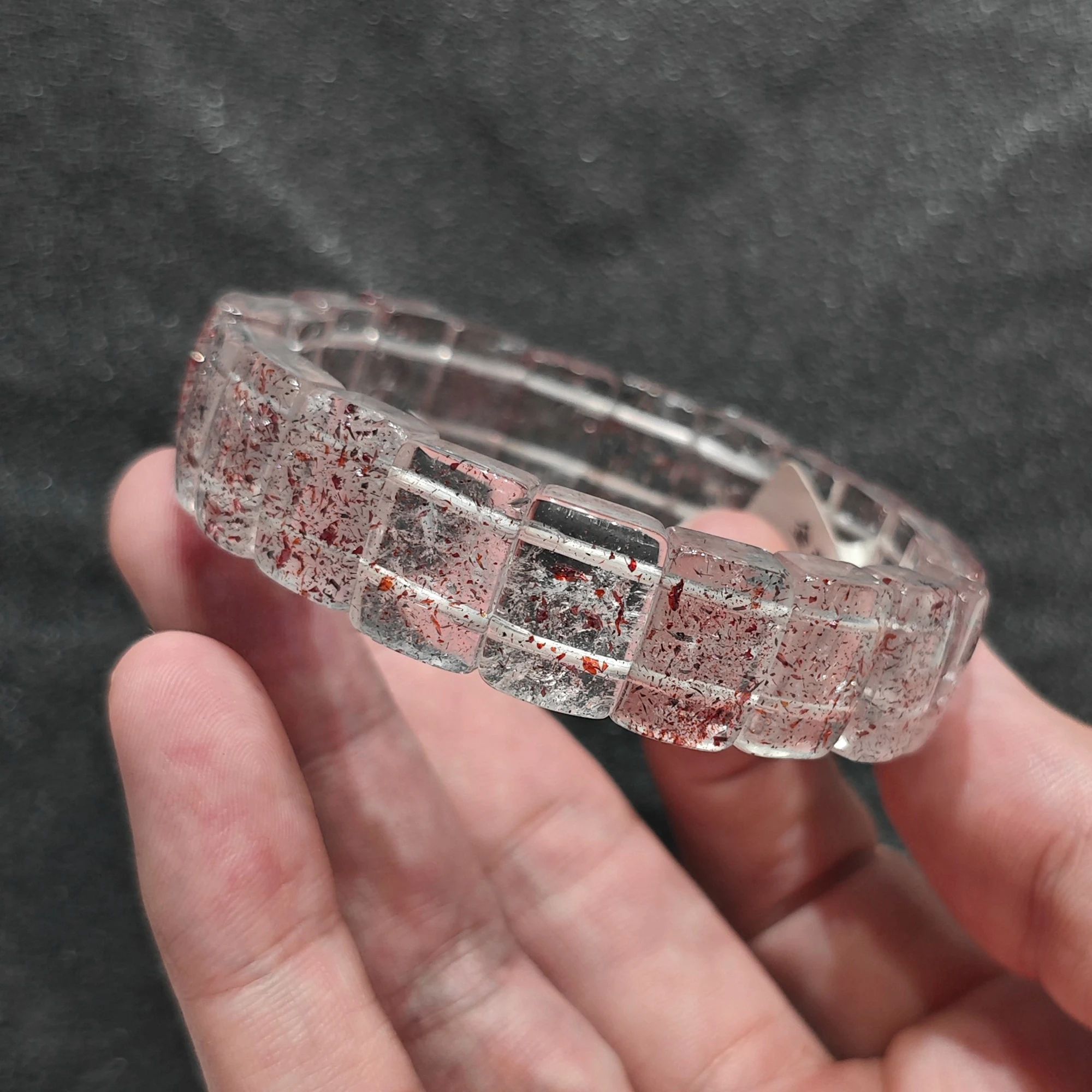 Sparkling Strawberry Quartz Cuff Bracelet Natural Gemstone Block Bead Wristlet Aesthetic Fine Stacking Jewelry Present
