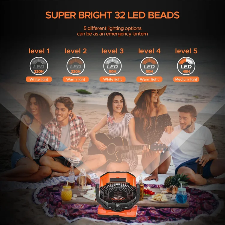 Portable Camping Fan with LED Lantern 40000mAh Rechargeable Electric Industrial Camp Fans with Timer/Remote