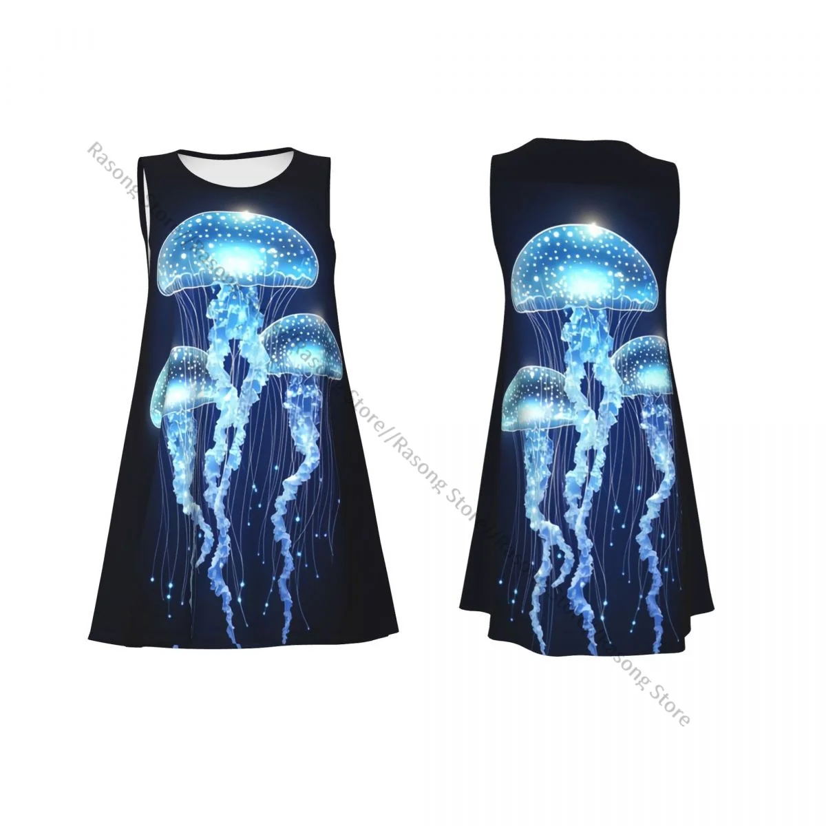 Vestido de mujer Medusa bioluminiscente con tentáculos Vestido largo sin mangas con cuello redondo