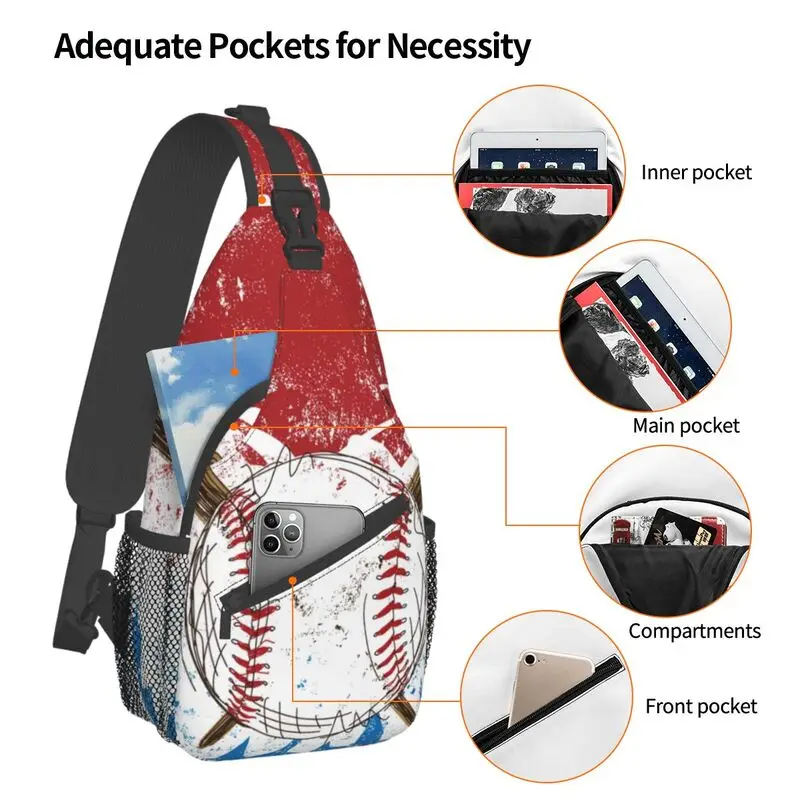 Maßge schneiderte abstrakte Baseball-Flagge Schulter tasche für Männer coole Schulter Cross body Brust Rucksack Reise Wandern Tages rucksack