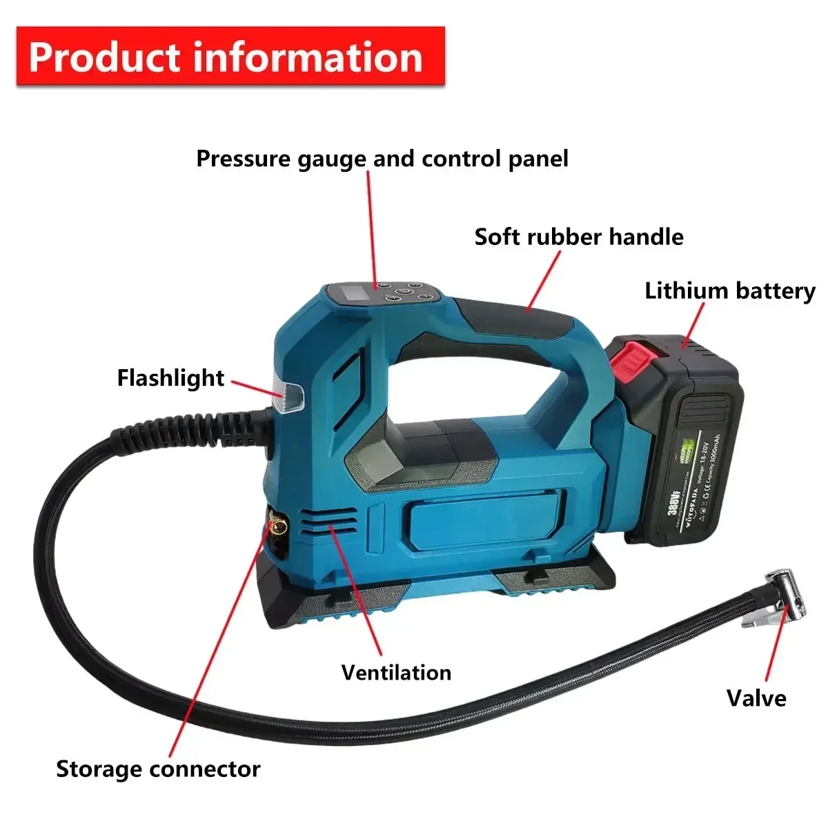 WOYOFADA 18V Powered cordless Electric Air Pump Electric inflator Car Tire Air Compressor Inflatable Pump For Makita 18V Battery