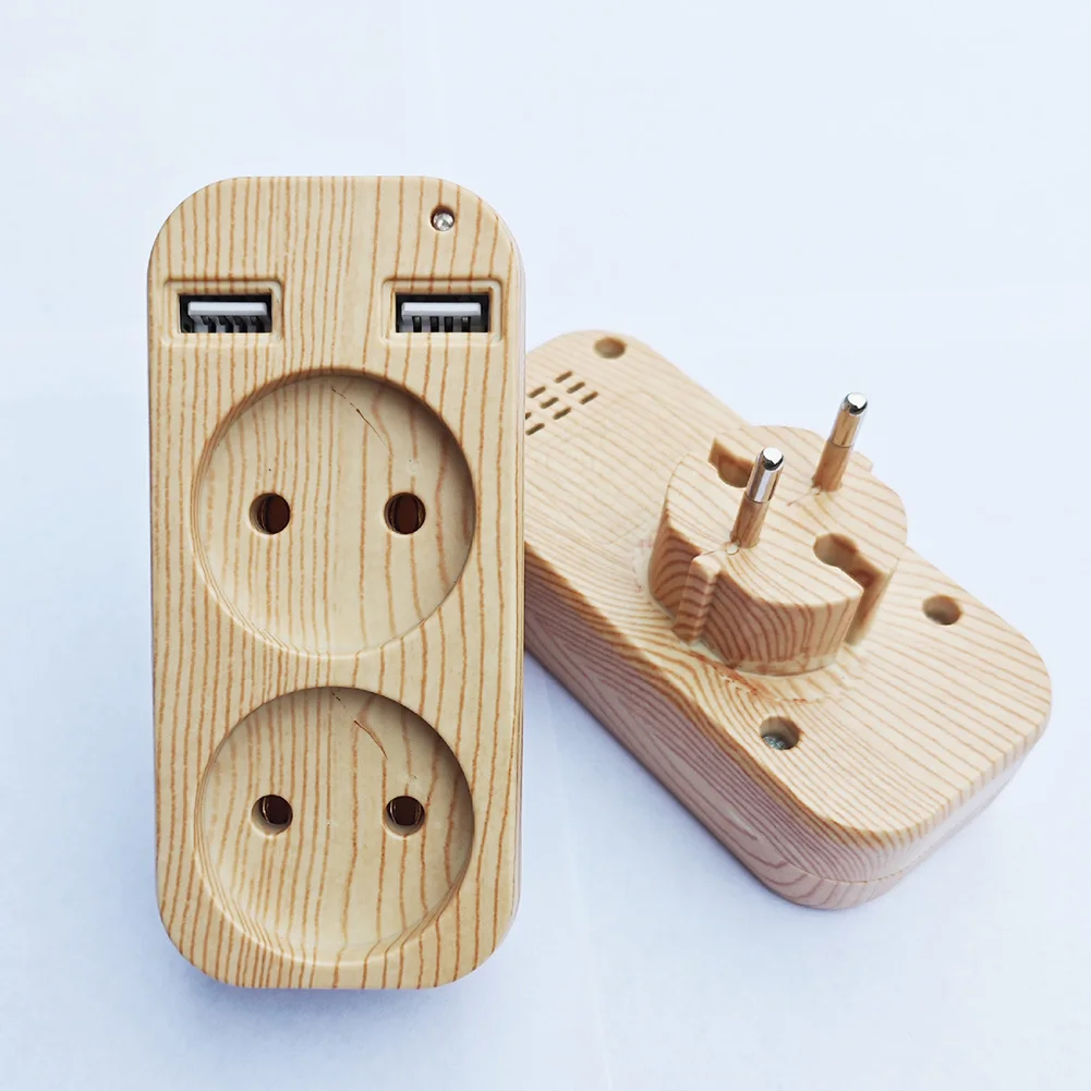 Charging Station Wood Grain Euro Travel Plug Adapter Compact Travel Adapter 2 USB Ports Compact Design Fast Charging