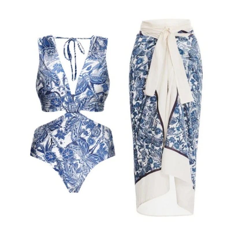 

Women's Printed Ruffle One Piece Swimsuit with Cover up Flat Belly Swimwear 2025 Sexy Bath Suit with Belt for Beach Outings