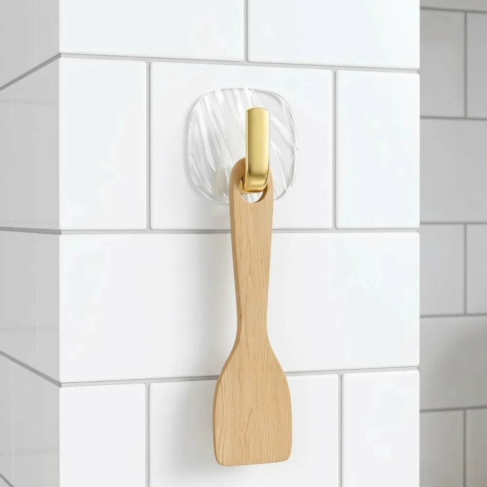 4Pcs Block, Round Clear Acrylic Adhesive Hooks Golden + Transparent Acrylic Waterproof Bathroom Sticky Hooks