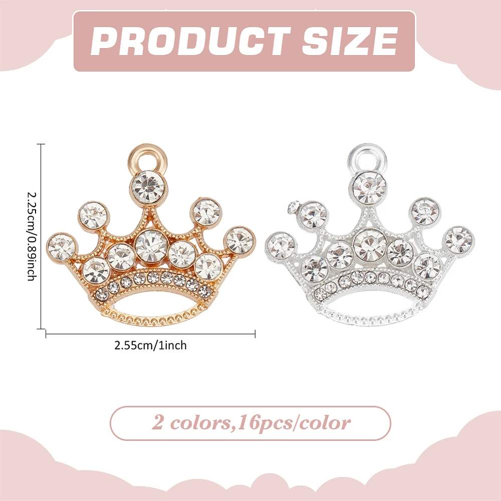 

32Pcs 2 Colors Alloy Rhinestone Pendants Mixed Color 22.5x25.5x3.5mm Hole: 1.8mm 16pcs/color