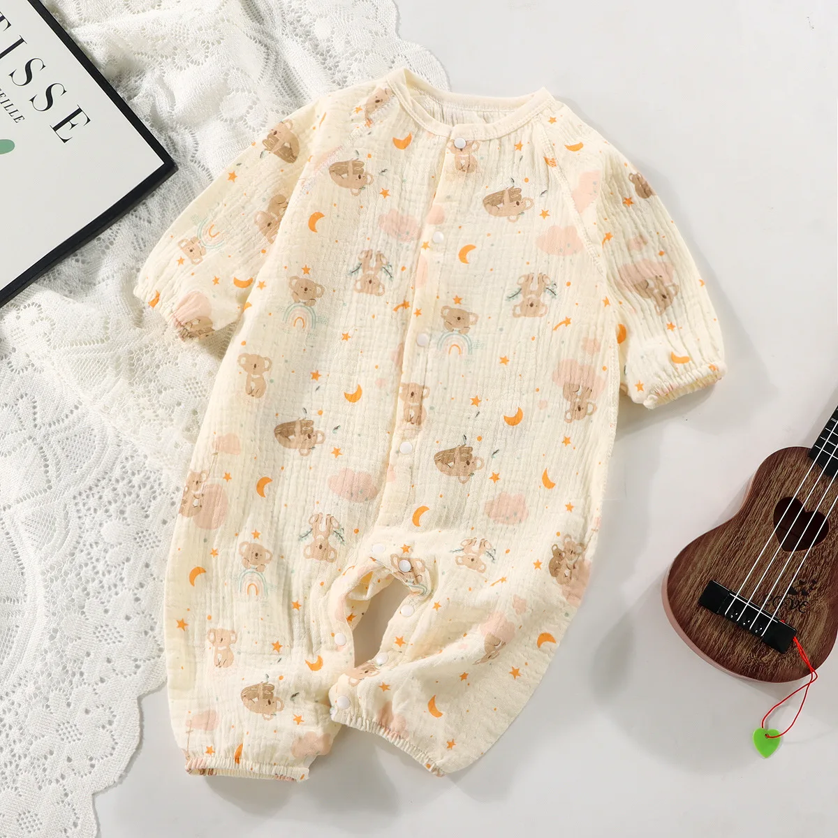 Boneless cotton yarn onesie newborn baby cute cartoon climbing clothes for boys and girls baby close-fitting pure cotton Class