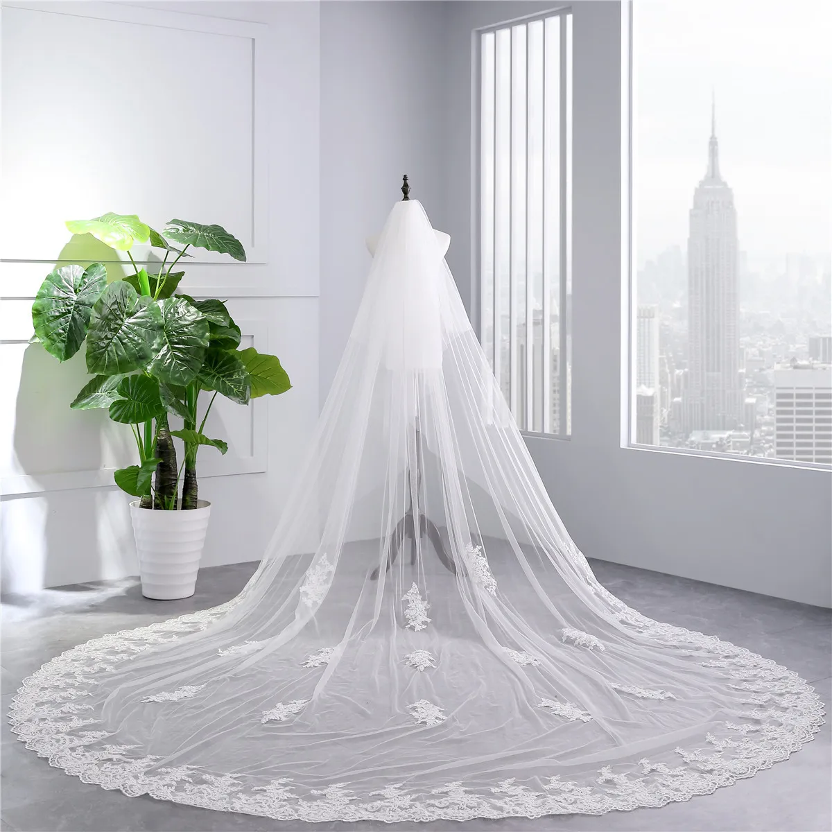 

Real Shot Bridal Veil Soft Mesh Lace 3.5m Long Double Layer Hair Accessories Wedding Voile Mariage Cathedral Elegant Fascinator