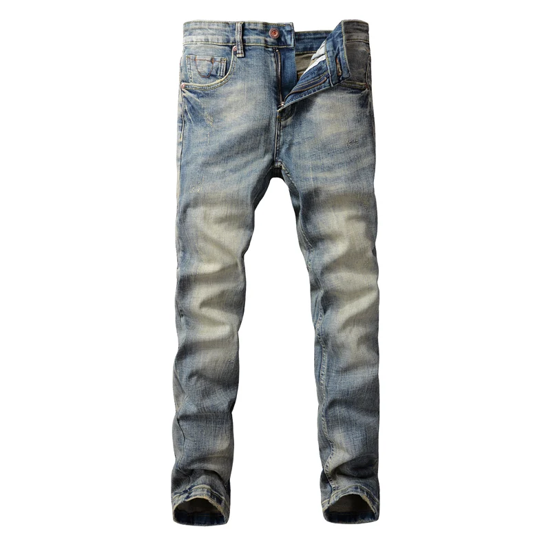 Italian Style Fashion Men Jeans Retro Stretch Slim Fit Ripped Jeans Men Elastic Trousers Vintage Designer Denim Pants Hombre