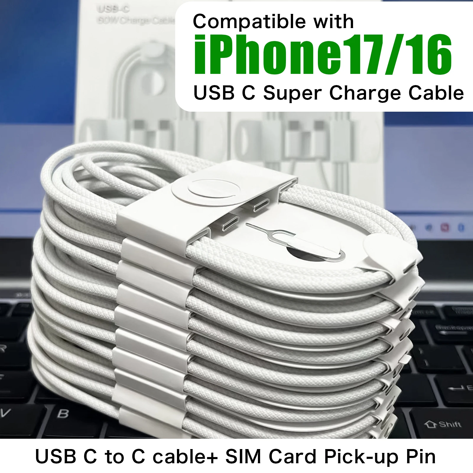 1-50Pcs 60W Type C to Type C Weaving Cable For Apple iPhone 17 16 15 Air Pro Max Plus iPad Fast Charging Cable Phone Accessories