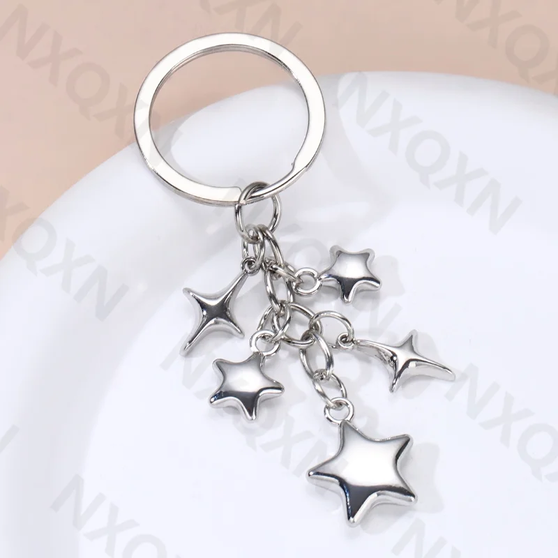 Creative Y2K Silver Star Keychain Simple Enamel Key Ring Friendship Gift For Women Girl Handmade Jewlery Set