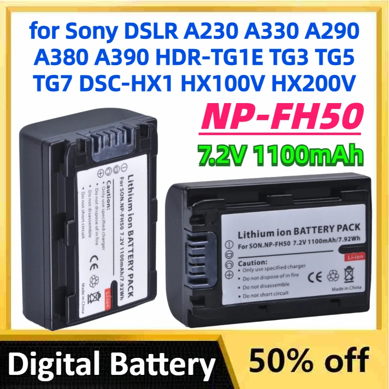 NP-FH50 7.2V 1100mAh Digital Battery for Sony DSLR A230 A330 A290 A380 A390 HDR-TG1E TG3 TG5 TG7 DSC-HX1 HX100V HX200V