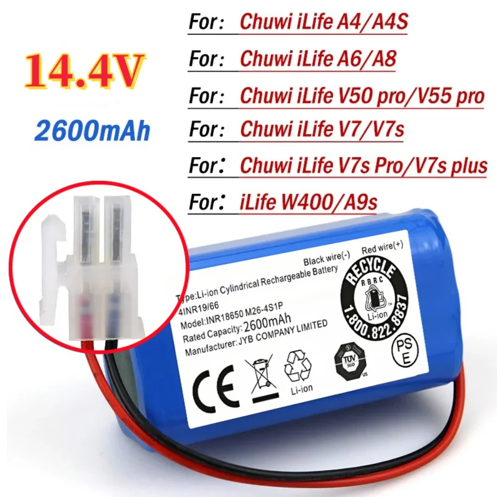 14.8v 2600mAh 18650 Li Ion Rechargeable Battery for ILIFE A9 A7 A4s Pro A4s V7s Plus A6 A8 Robot Vacuum Cleaner Accessories