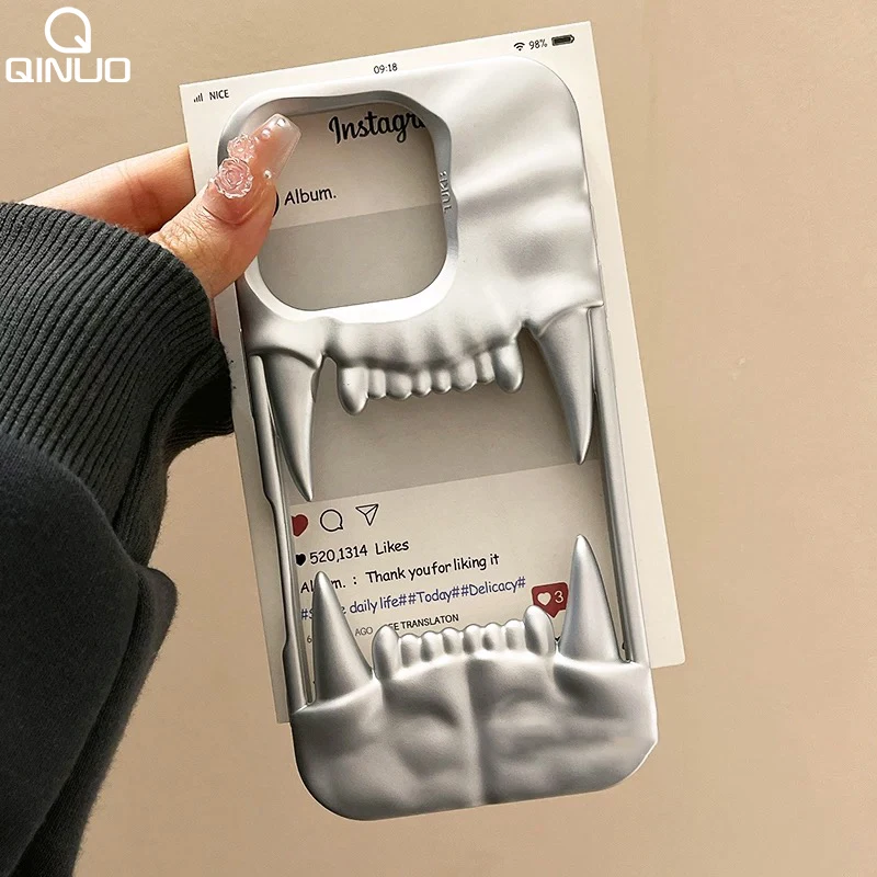 ثلاثية الأبعاد مطوي الجوف النمر الأسنان ماتي الحال بالنسبة آيفون 16 15 14 زائد 13 12 11 برو ماكس تبديد الحرارة غطاء للحماية للصدمات