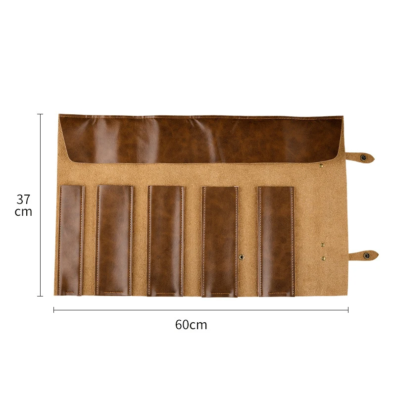 High Quality Genuine Leather Chef Knife Storage Bag Portable Two-layer Cowhide Case Professional Chef Tools Folding Roll Up Bag