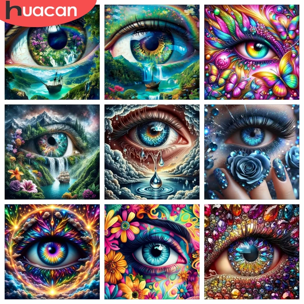 HUACAN Diamant-Mosaik Auge Landschaft Natur Komplettset Porträt Frau Blume Diamantmalerei Wasserfall Meer Heimdekoration